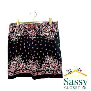 Talbots Navy White Red Paisley A‑Line Skirt Cotton Lined Women’s 8 EUC